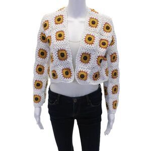 Ginie Et Lolotte Womens Open Front Granny Square Cardigan Sweater White Small